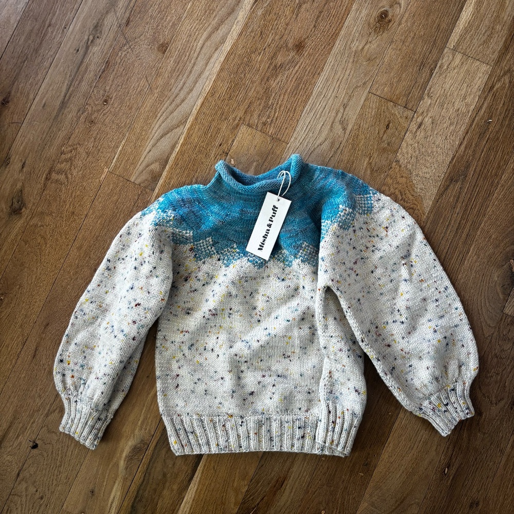 NWT Misha + Puff Pinecone Sweater • Blue Confetti • Kids • 100% Wool